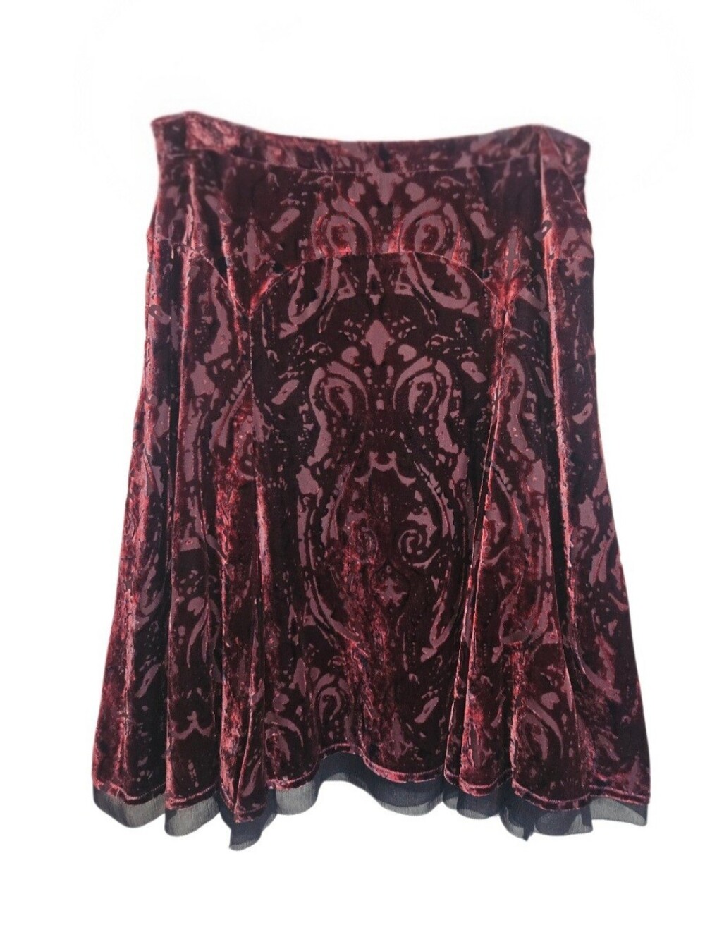 Vintage Y2K Burgundy Velvet Burnout Whimsigoth Dark Romantic A-Line Skirt Sz L